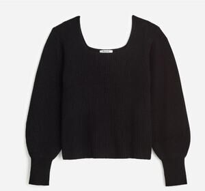 Madewell Soft Wool-Blend Square-Neck Pullover Sweater SZ XS Black Blouson Sleeve